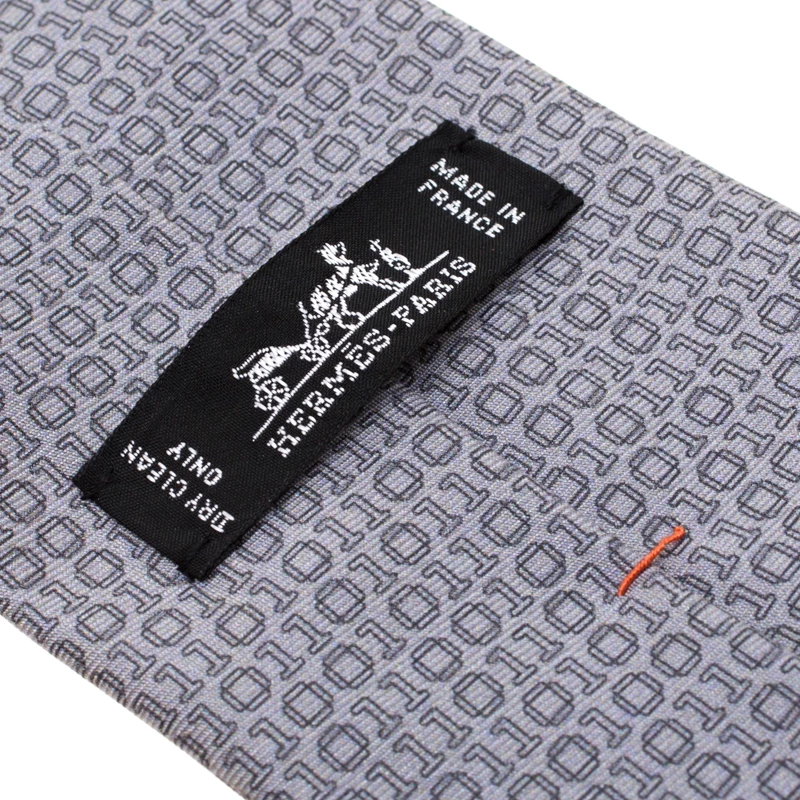 Hermes Anthracite Grey Digital Binary Print Heavy Silk Twill Tie For Men 7 Hermes Anthracite Grey Digital Binary Print Heavy Silk Twill Tie For Men - Image 5