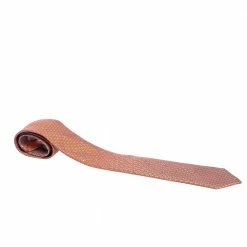 Hermes Orange Seashell Printed Silk Tie For Men