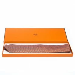 Hermes Orange Seashell Printed Silk Tie For Men -Deals Hermes Store luxury men hermes new accessories p271531 004