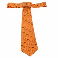 Hermes Hermès Orange Monkey And Tiger Print Silk Twill Tie For Men -Deals Hermes Store luxury men hermes new accessories p278425 003