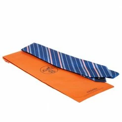 Hermes Blue Diagonal Striped Traditional Cotton & Silk Tie For Men -Deals Hermes Store luxury men hermes new accessories p278428 006