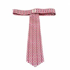 Hermes Hermès Red And White Geometric Motif Print Silk Twill Tie For Men -Deals Hermes Store luxury men hermes new accessories p278466 002