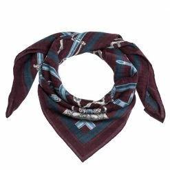 Hermes Burgundy Flamboyant Web Cashmere Blend Square Scarf For Men