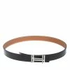Hermes Noir/Gold Togo Leather Palladium Plated H Au Carre Buckle Reversible Belt 100CM For Men