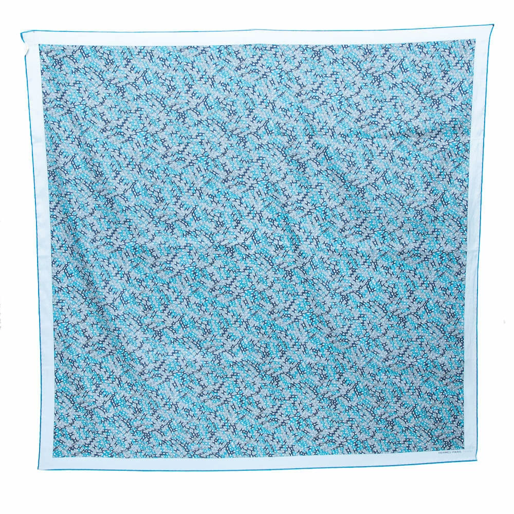 Hermes Hermès Ocean Blue 3D Optic Cotton And Silk Scarf For Men 3 Hermes Hermès Ocean Blue 3D Optic Cotton And Silk Scarf For Men