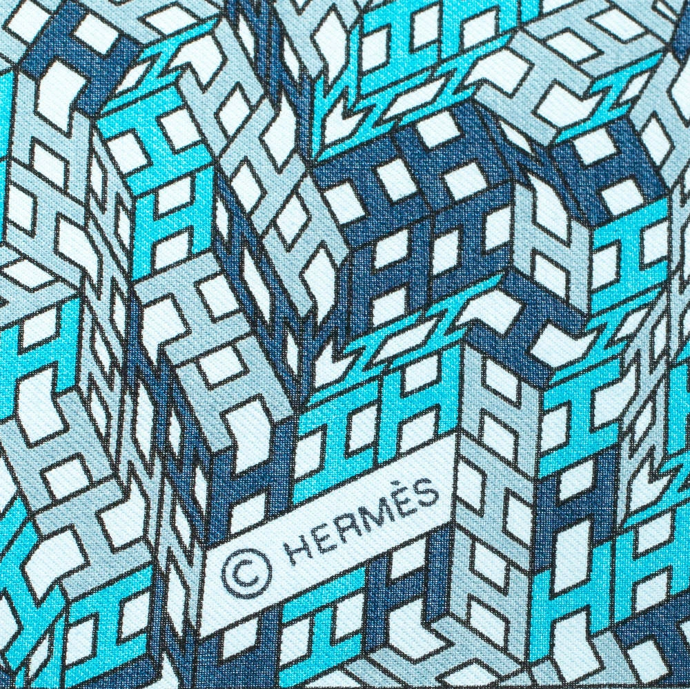 Hermes Hermès Ocean Blue 3D Optic Cotton And Silk Scarf For Men 6 Hermes Hermès Ocean Blue 3D Optic Cotton And Silk Scarf For Men - Image 4