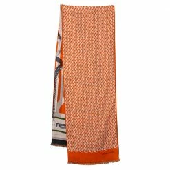 Hermes Hermès Orange Imprimeur Fou H Coaching Cashmere Silk Muffler For Men