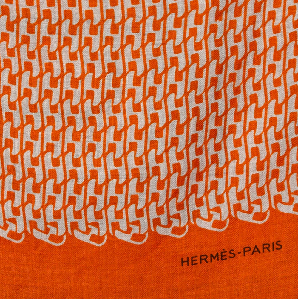 Hermes Hermès Orange Imprimeur Fou H Coaching Cashmere Silk Muffler For Men 5 Hermes Hermès Orange Imprimeur Fou H Coaching Cashmere Silk Muffler For Men - Image 3
