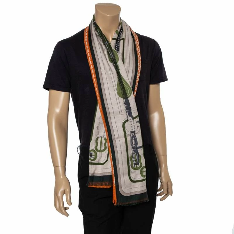 Hermes Hermès Orange Imprimeur Fou H Coaching Cashmere Silk Muffler For Men 4 Hermes Hermès Orange Imprimeur Fou H Coaching Cashmere Silk Muffler For Men - Image 2