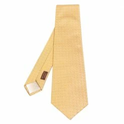 Hermes Yellow H Au Square Pattern Silk Tie For Men