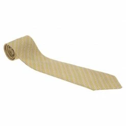 Hermes Yellow Printed Silk Tie For Men