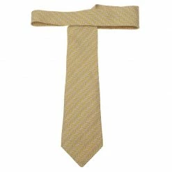 Hermes Yellow Printed Silk Tie For Men -Deals Hermes Store luxury men hermes new accessories p46733 003