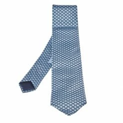 Hermes Azure Blue Marine Fonce Silk Tie For Men