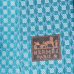 Hermes Turquoise Blue Geometric Pattern Silk Jacquard Tie For Men -Deals Hermes Store luxury men hermes new accessories p468241 002