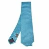 Hermes Turquoise Blue Geometric Pattern Silk Jacquard Tie For Men