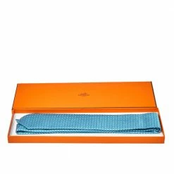 Hermes Turquoise Blue Geometric Pattern Silk Jacquard Tie For Men -Deals Hermes Store luxury men hermes new accessories p468241 004