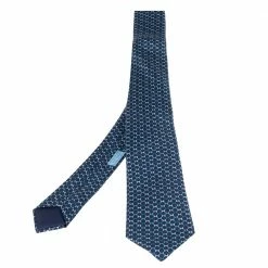 Hermes Hermès Marine Blue 7 H Street Silk Tie For Men