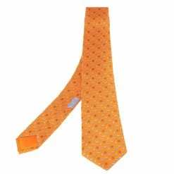 Hermès Orange 7 H Flying Hermes Silk Tie For Men