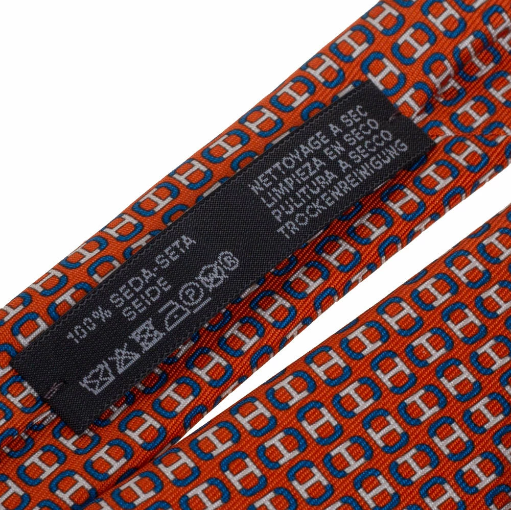 Hermes Orange 7 H Maillon Silk Twill Tie For Men 6 Hermes Orange 7 H Maillon Silk Twill Tie For Men - Image 4