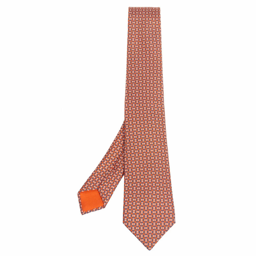 Hermes Orange 7 H Maillon Silk Twill Tie For Men 3 Hermes Orange 7 H Maillon Silk Twill Tie For Men