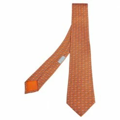 Hermes Hermès Orange 7 H Street Silk Tie For Men
