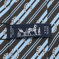 Hermes Blue Horseshoe Striped Silk Tie For Men -Deals Hermes Store luxury men hermes new accessories p593976 003
