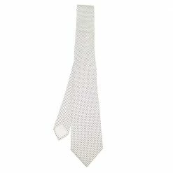 Hermes White Polka Dot Printed Silk Tie For Men