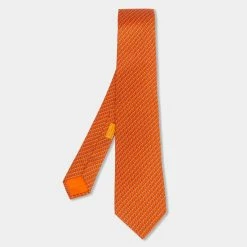 Hermes Hermès Orange Domino Effect Silk Tie For Men