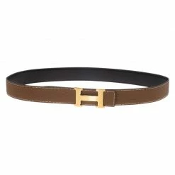 Hermes Black And Brown Leather H Buckle Reversible Belt 85 CM For Men