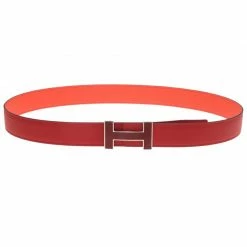 Hermes Red Leather H Logo Constance Reversible Belt 80 CM For Men