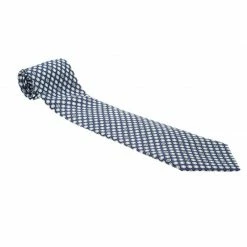 Hermes Blue & White Dot Printed Silk Tie For Men