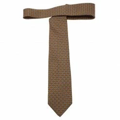 Hermes Orange & Grey Horsebit Printed Silk Tie For Men -Deals Hermes Store luxury men hermes new accessories p83142 003