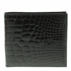 Hermes Black Alligator Bi Fold Wallet For Men