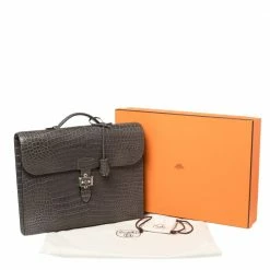Hermes Graphite Matte Crocodile Porosus Brushed Paladium Sac A Depeches 37 Briefcase For Men 23 Hermes Graphite Matte Crocodile Porosus Brushed Paladium Sac A Depeches 37 Briefcase For Men -Deals Hermes Store luxury men hermes new bags p408106 002