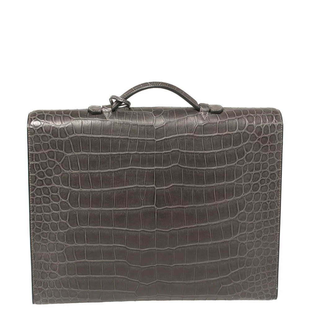 Hermes Graphite Matte Crocodile Porosus Brushed Paladium Sac A Depeches 37 Briefcase For Men 6 Hermes Graphite Matte Crocodile Porosus Brushed Paladium Sac A Depeches 37 Briefcase For Men - Image 4