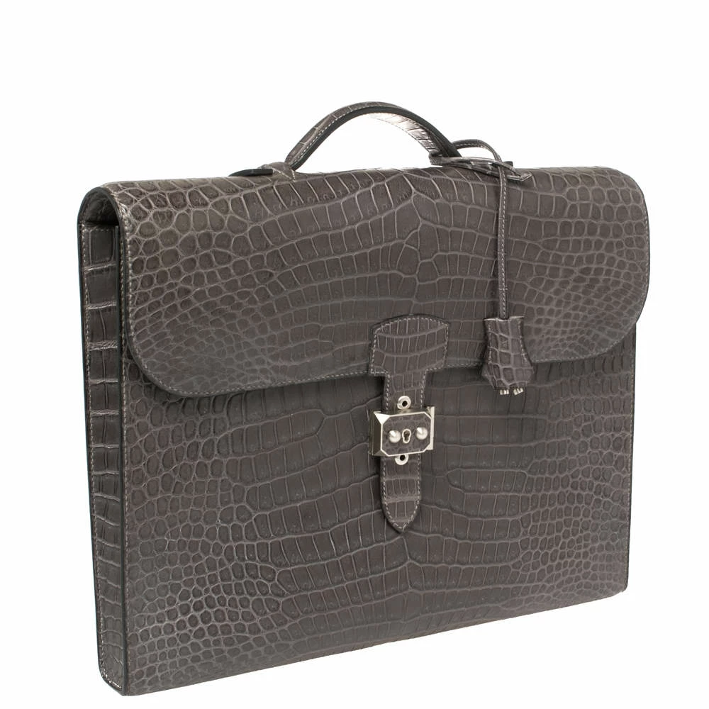 Hermes Graphite Matte Crocodile Porosus Brushed Paladium Sac A Depeches 37 Briefcase For Men 5 Hermes Graphite Matte Crocodile Porosus Brushed Paladium Sac A Depeches 37 Briefcase For Men - Image 3