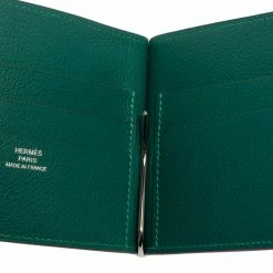 Hermes Gold/Vert Vertigo Evercolor Leather Poker Compact Wallet For Men -Deals Hermes Store luxury men hermes new bags p460522 003