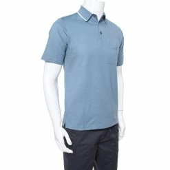Hermes Blue Gray Cotton Pique Short Sleeve Polo T-Shirt S For Men -Deals Hermes Store luxury men hermes new clothes p349651 002