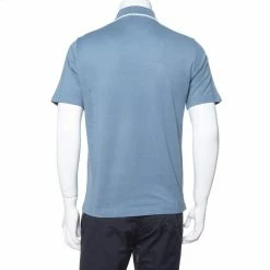 Hermes Blue Gray Cotton Pique Short Sleeve Polo T-Shirt S For Men -Deals Hermes Store luxury men hermes new clothes p349651 004