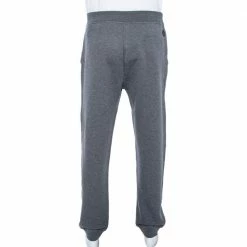 Hermes Grey Cotton & Leather Detailed Rib Knit Trimmed Joggers L For Men -Deals Hermes Store luxury men hermes new clothes p527834 004