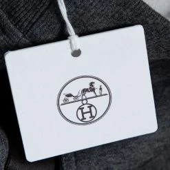 Hermes Grey Cotton & Leather Detailed Rib Knit Trimmed Joggers L For Men -Deals Hermes Store luxury men hermes new clothes p527834 006