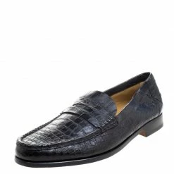 Hermes Black Alligator Leather Loafers Size 44 For Men