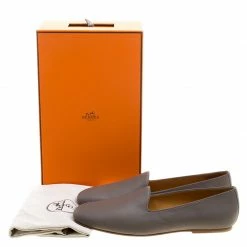 Hermes Grey Leather Gaspard Loafers Size 46 For Men -Deals Hermes Store luxury men hermes new shoes p135111 008