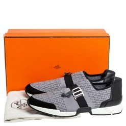 Hermes Grey/Black Knit Fabric And Leather Buckle Run Sneakers Size 43.5 For Men -Deals Hermes Store luxury men hermes new shoes p421412 010