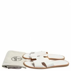 Hermes White Leather Izmir Flat Slides Size 43.5 For Men -Deals Hermes Store luxury men hermes new shoes p423906 001
