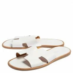 Hermes White Leather Izmir Flat Slides Size 43.5 For Men -Deals Hermes Store luxury men hermes new shoes p423906 003