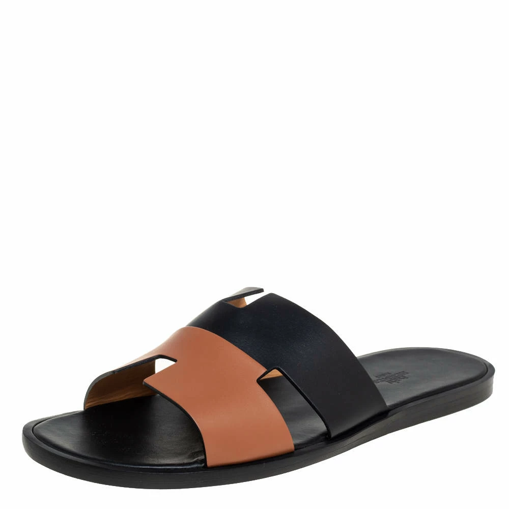 Hermes Hermés Black/Brown Leather Izmir Flat Slides Size 44 For Men 3 Hermes Hermés Black/Brown Leather Izmir Flat Slides Size 44 For Men
