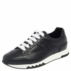 Hermes Black Leather Addict Low Top Sneakers Size 41.5 For Men