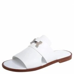 Hermes White Leather Arles Mules Size 43 For Men