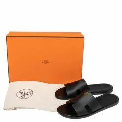 Hermes Black Leather Izmir Flat Sandals 40 For Men -Deals Hermes Store luxury men hermes new shoes p504128 004